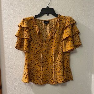 Who What Wear Mustard Ruffle Sleeve Blouse